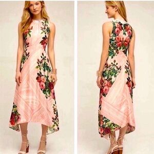 Anthropologie Pink Floral Midi Dress